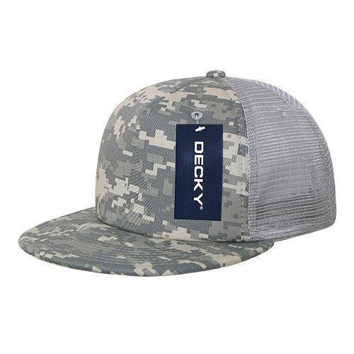 Decky Flat Bill Camouflage Cotton Foam Mesh Trucker Hats Caps Snapback Unisex-ACU/ACU/Grey-