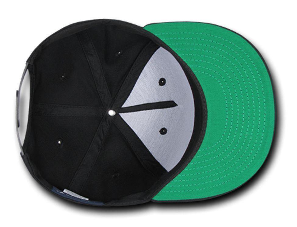 Decky Flat Bill Snapback Cotton Two Tone Baseball Green Under Visor Hats Caps-Black-