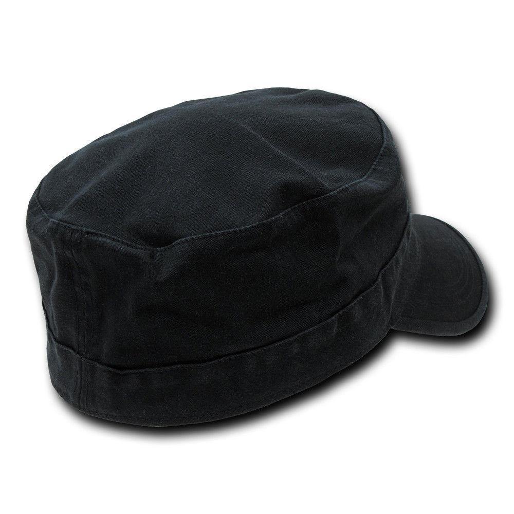 Decky Flex Cadet Flat Top Cotton Military Army Blank Caps Hats-Black-