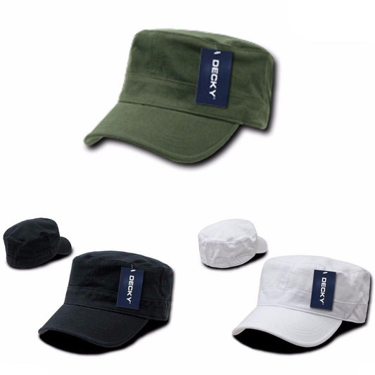 Decky Flex Cadet Flat Top Cotton Military Army Blank Caps Hats-Black-