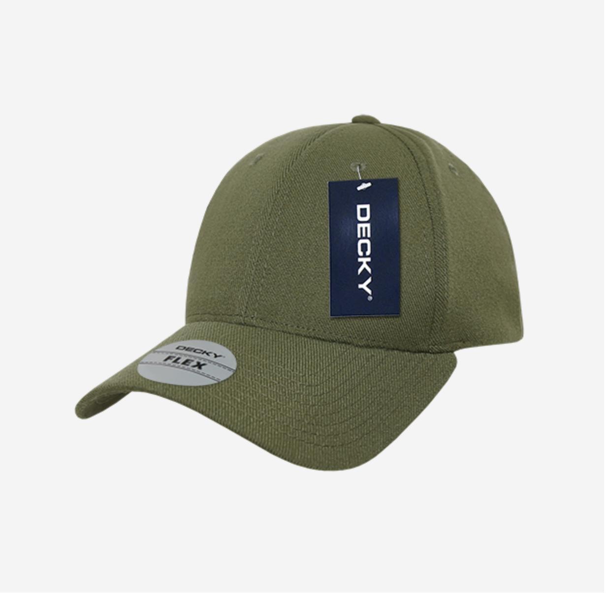Decky Flex Elastic Fitted 6 Panels One Size High Crown Baseball Hats Caps Unisex-Olive-
