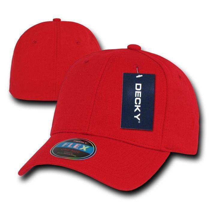 Decky Flex Elastic Fitted 6 Panels One Size High Crown Baseball Hats Caps Unisex-RED-