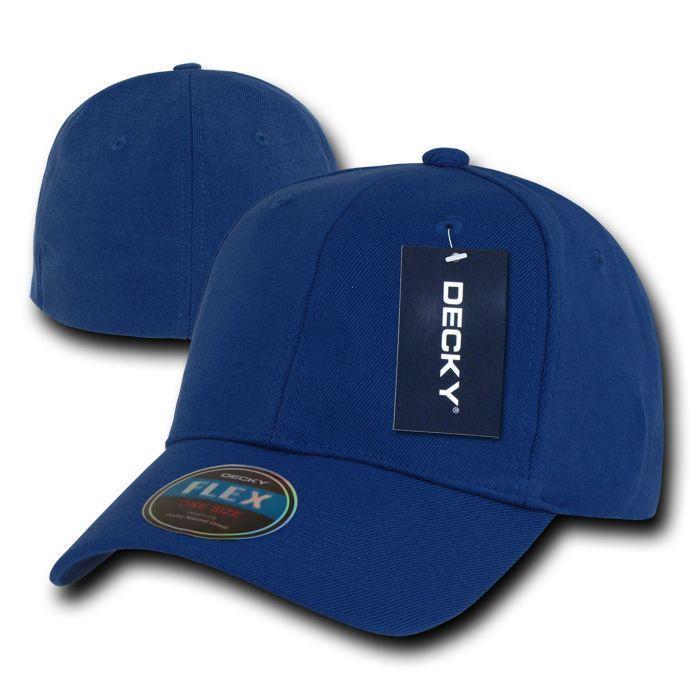 Decky Flex Elastic Fitted 6 Panels One Size High Crown Baseball Hats Caps Unisex-ROYAL-