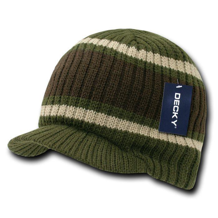 Decky Gi Campus Light Weight Beanies Striped Solid Caps Hats Visor Winter-Khaki / Brown / Olive-