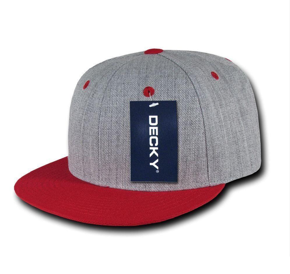Decky Heather Grey Snapback Two Tone 6 Panel Retro Flat Bill Hats Caps-Heather Grey/Black-