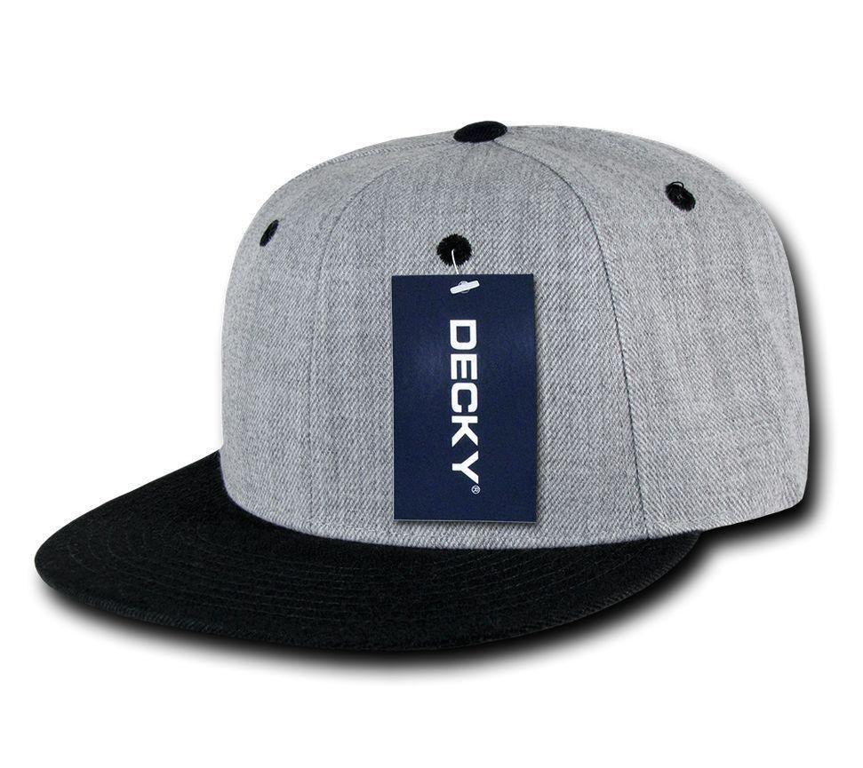 Decky Heather Grey Snapback Two Tone 6 Panel Retro Flat Bill Hats Caps-Heather Grey/Black-