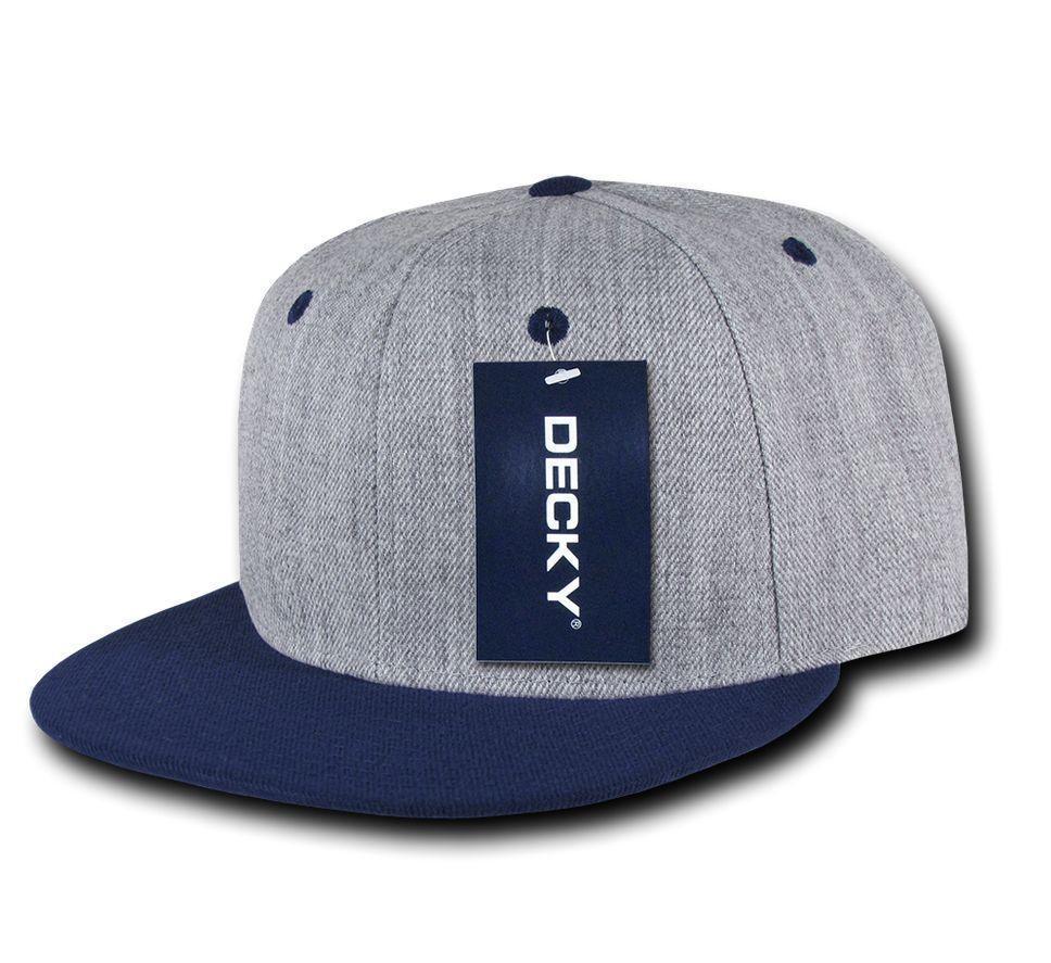 Decky Heather Grey Snapback Two Tone 6 Panel Retro Flat Bill Hats Caps-Heather Grey/Black-