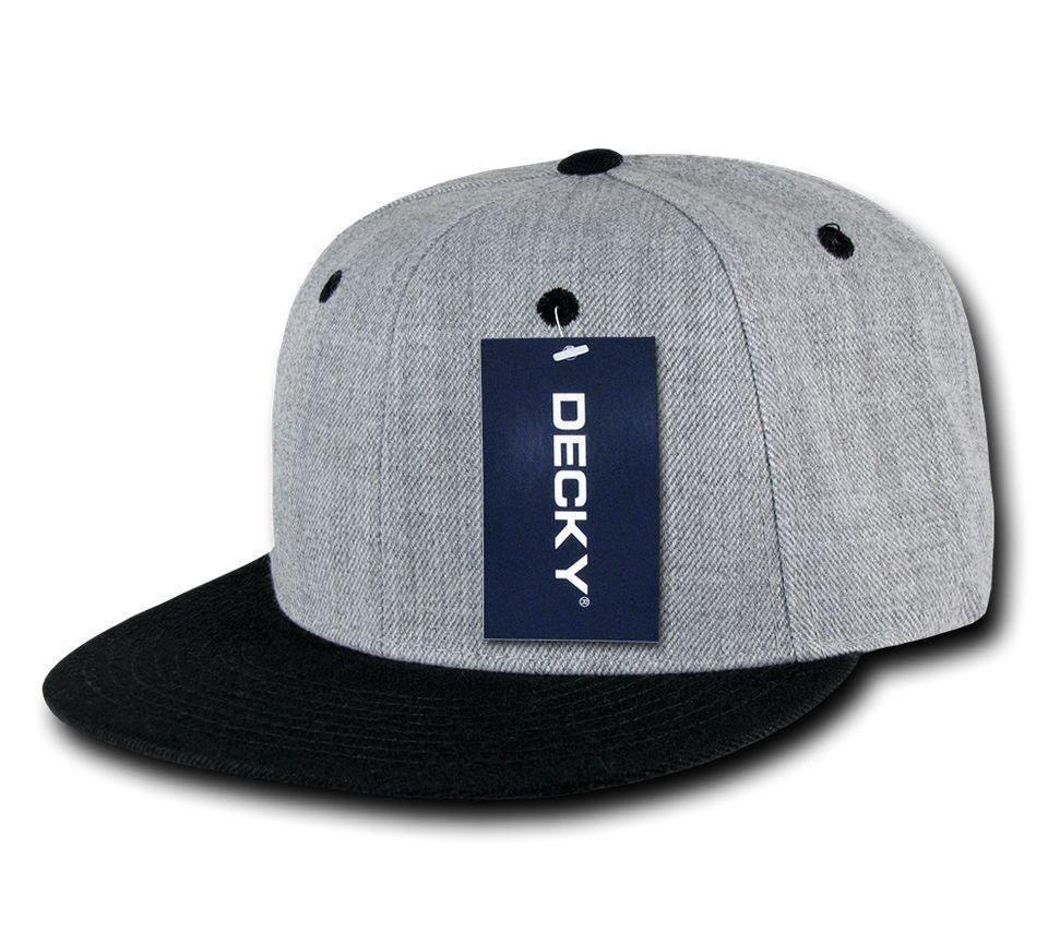 Decky Heather Grey Snapback Two Tone 6 Panel Retro Flat Bill Hats Caps-Heather Grey/Black-