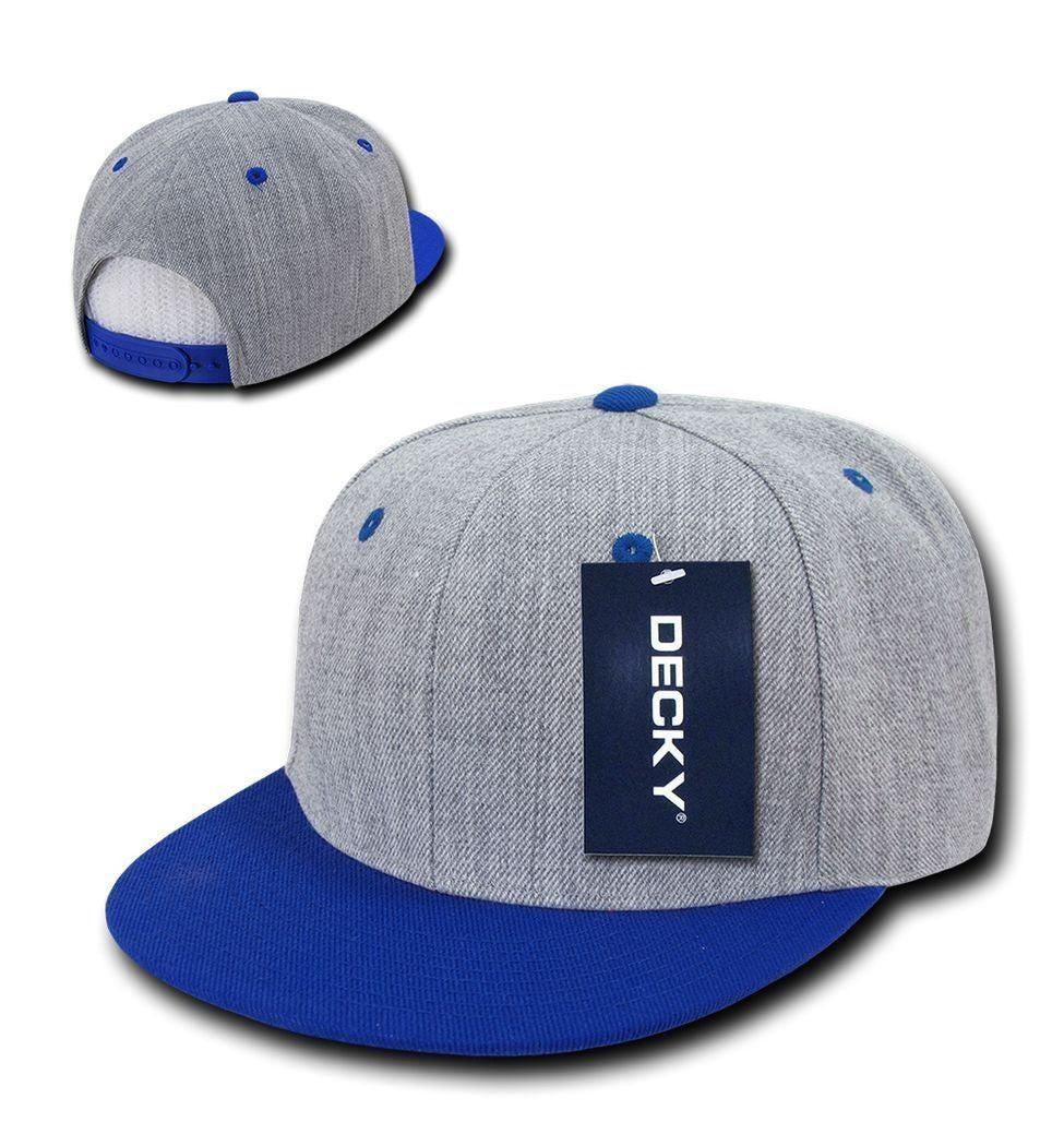 Decky Heather Grey Snapback Two Tone 6 Panel Retro Flat Bill Hats Caps-Heather Grey/Black-