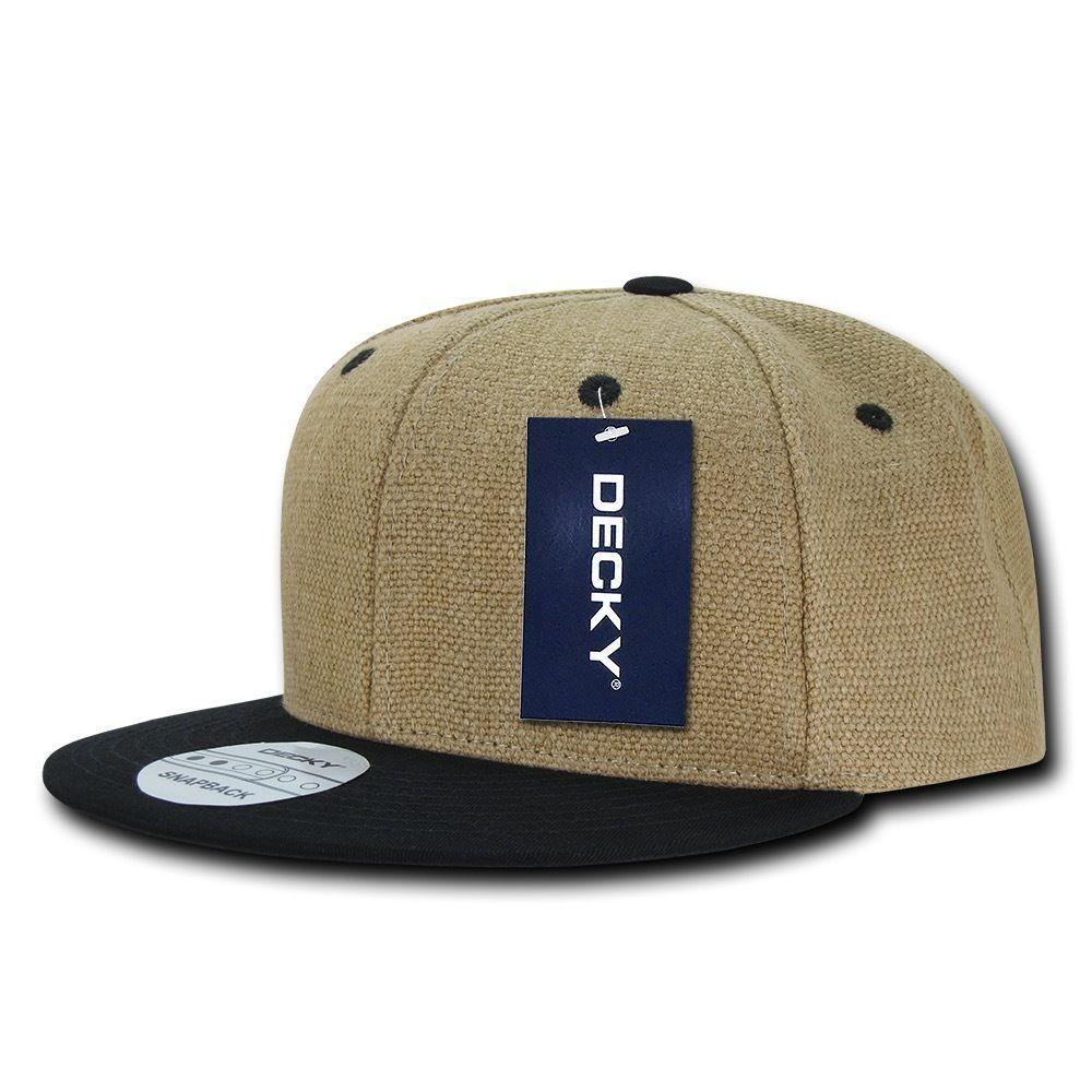 Decky Heavy Duty Jute Snapbacks Flat Bill Baseball Hats Caps Unisex-Black-