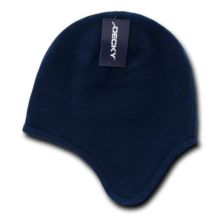 Decky Helmet Beanies Warm Winter Fleece-Lined Inside Ear Flap Ski Snow-Black-