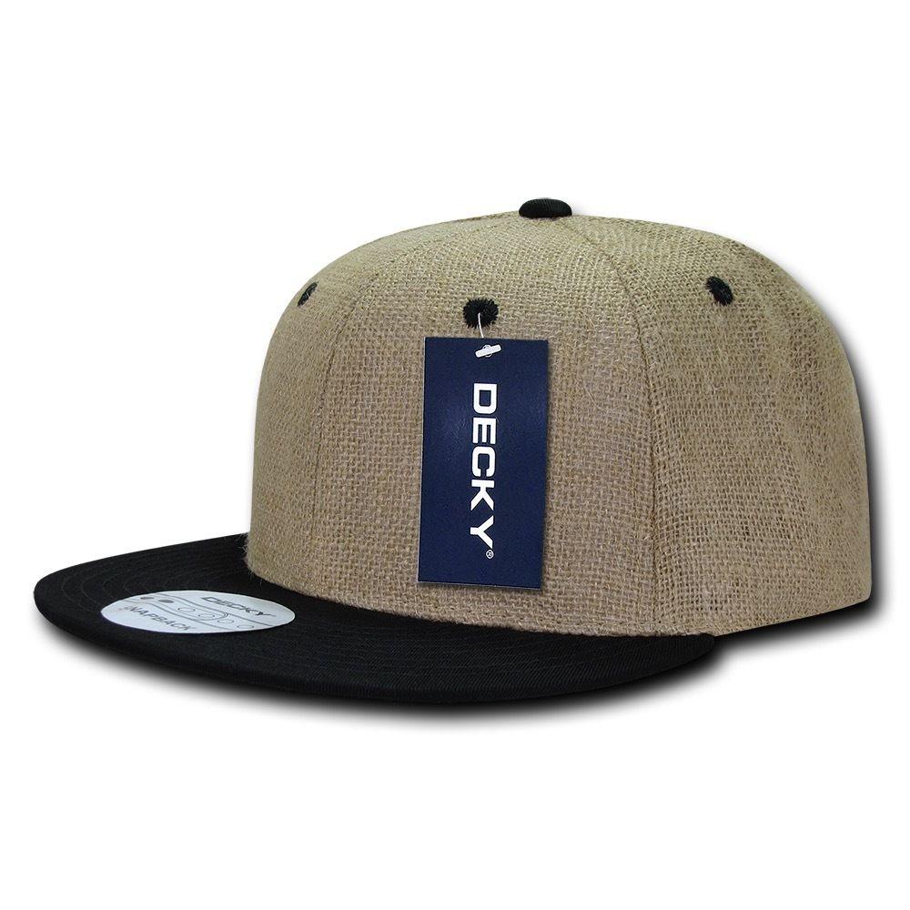 Decky Jute Crown Flat Bill Snapback Baseball 6 Panel Caps Hats Unisex-Black-