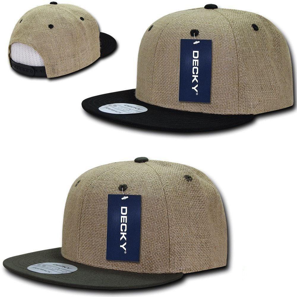 Decky Jute Crown Flat Bill Snapback Baseball 6 Panel Caps Hats Unisex-Black-