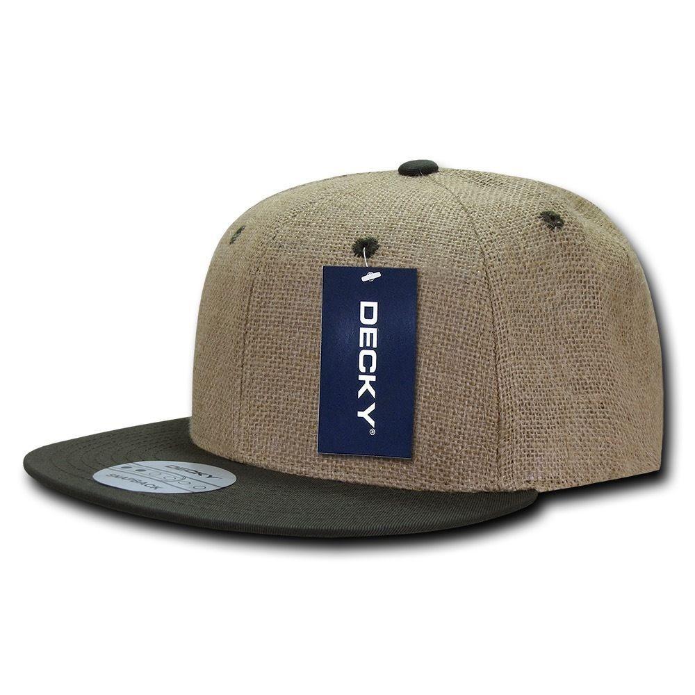 Decky Jute Crown Flat Bill Snapback Baseball 6 Panel Caps Hats Unisex-Black-