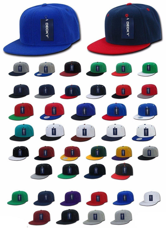 Decky Lot Of 6 Blank Flat Bill Snapback Caps Hats Solid Two Tone Wholesale Bulk-