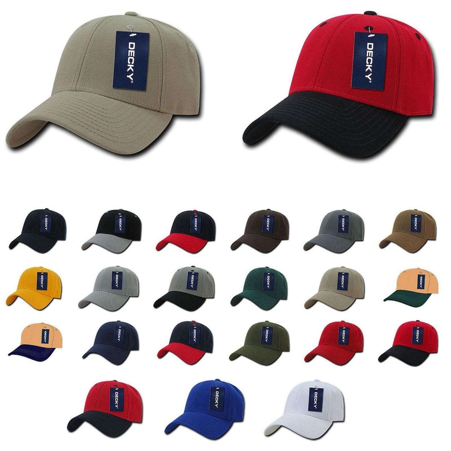 Decky Low Crown Plain Two Tone Curved Bill 6 Panel Dad Hats Caps-BLACK-