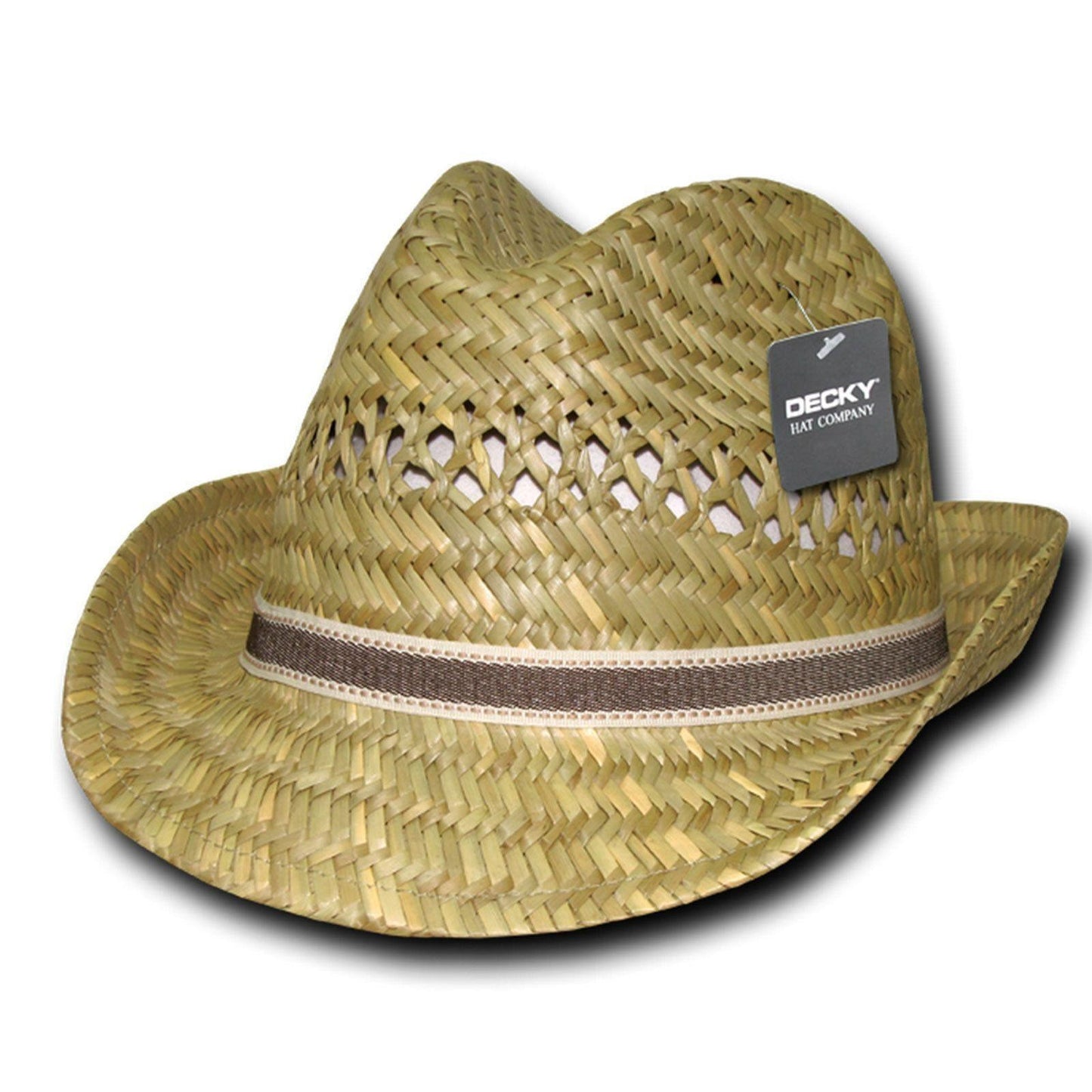 Decky Mat Straw Woven 2 Tone Hatband Fedora Fedoras Trilby Panama Hats-Small/Medium-