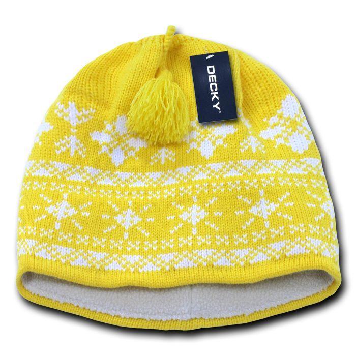 Decky Nordic Style Beanies Snowflake Pom Knit Snowboard Hats Caps Warm Winter-Brown/Khakhi-