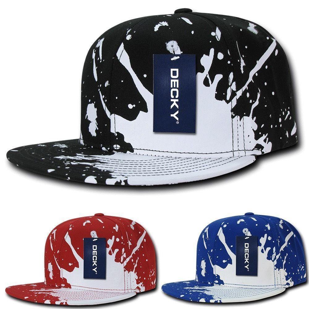 Decky Paint Splat Snapback Baseball 6 Panel 100% Cotton Structured Caps Hats-Black-