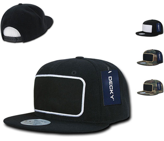 Decky Patch Snapbacks Flat Bill 6 Panel Camo Black Baseball Hats Caps Unisex-Black-