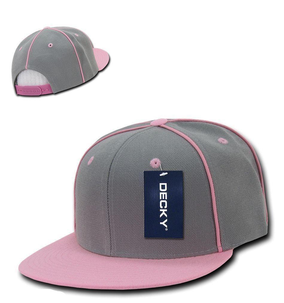 Decky Piped Crown Snapback Two Tone 6 Panel Flat Bill Hats Caps-Black-