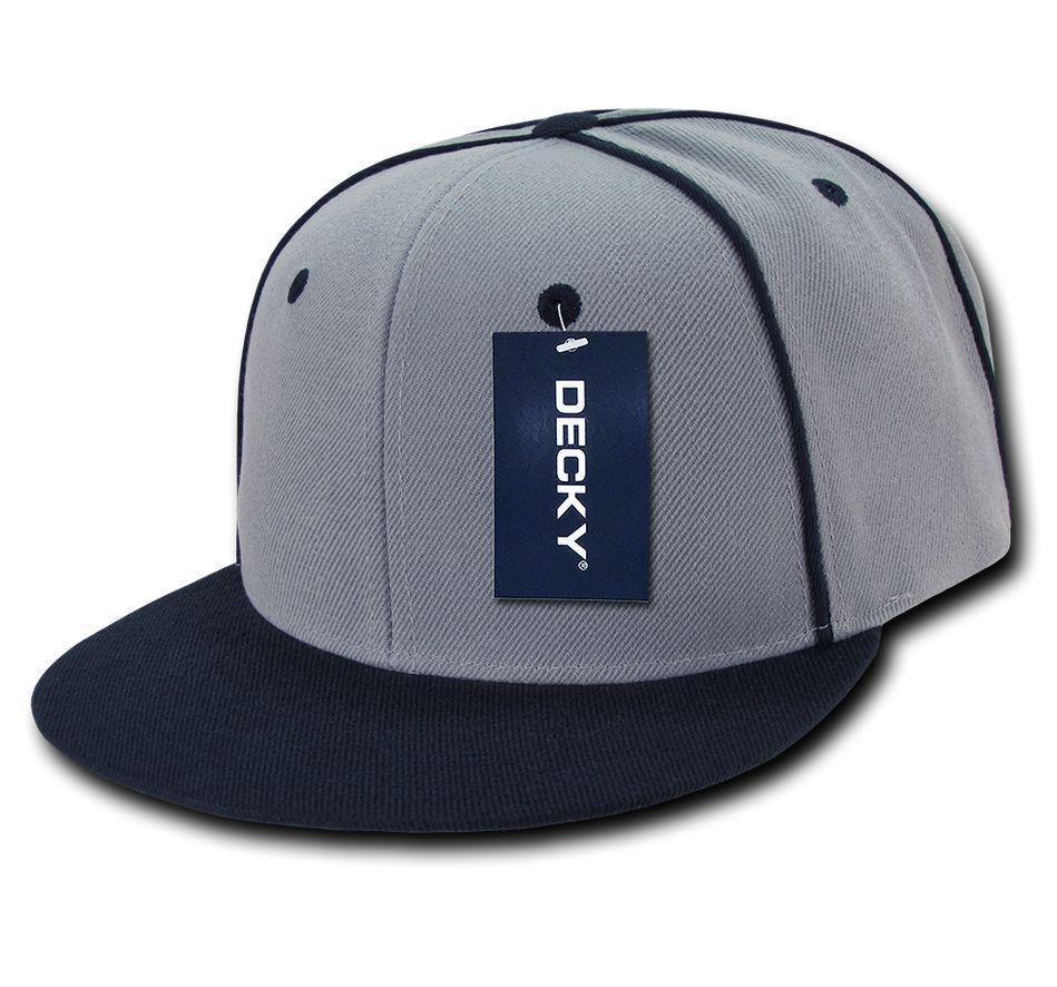 Decky Piped Crown Snapback Two Tone 6 Panel Flat Bill Hats Caps-Black-