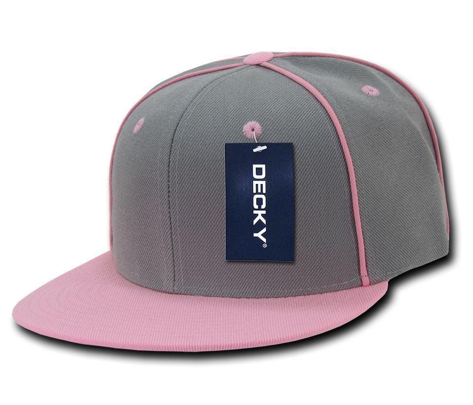 Decky Piped Crown Snapback Two Tone 6 Panel Flat Bill Hats Caps-Black-