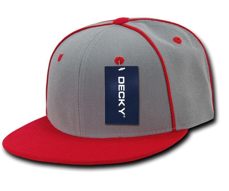 Decky Piped Crown Snapback Two Tone 6 Panel Flat Bill Hats Caps-Black-
