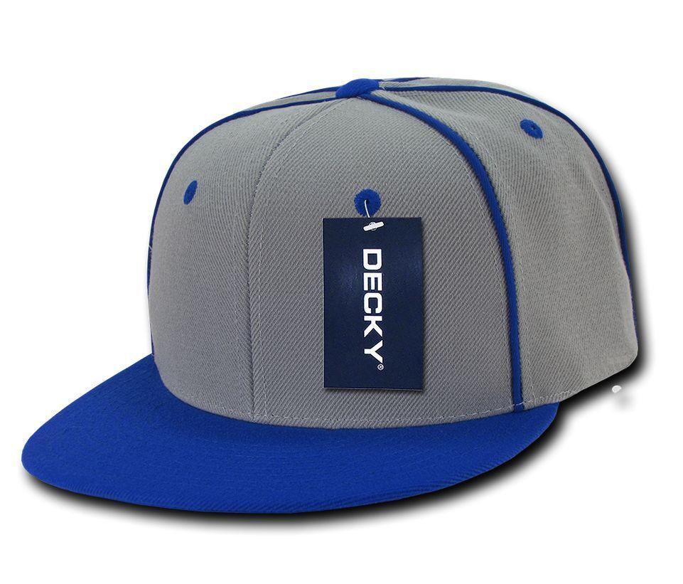 Decky Piped Crown Snapback Two Tone 6 Panel Flat Bill Hats Caps-Black-