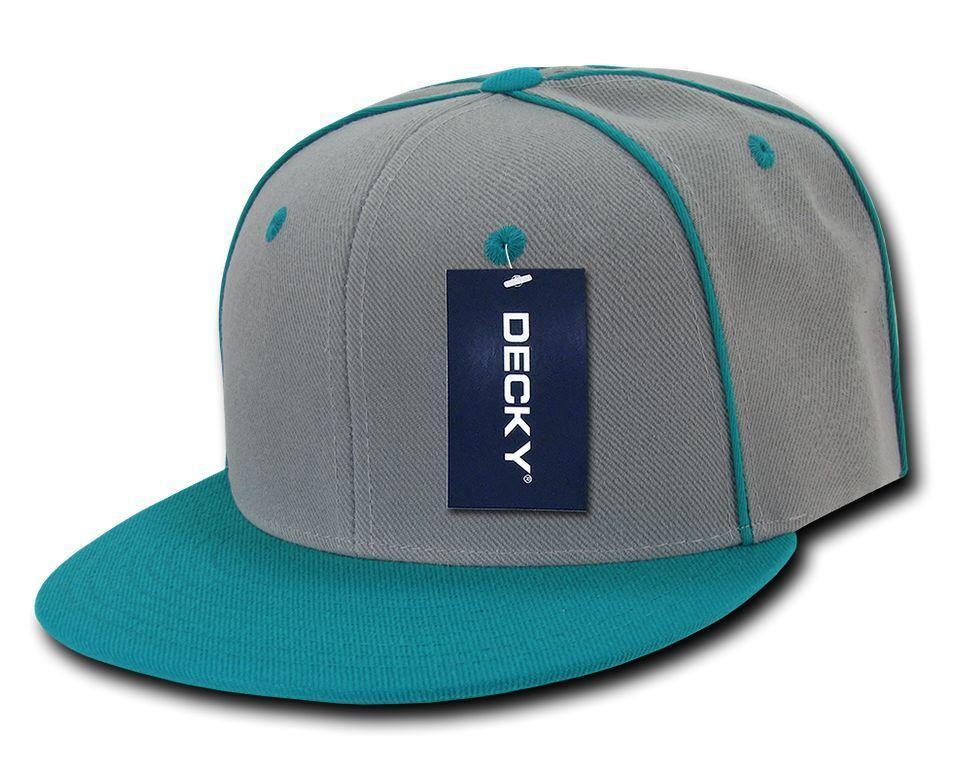 Decky Piped Crown Snapback Two Tone 6 Panel Flat Bill Hats Caps-Black-