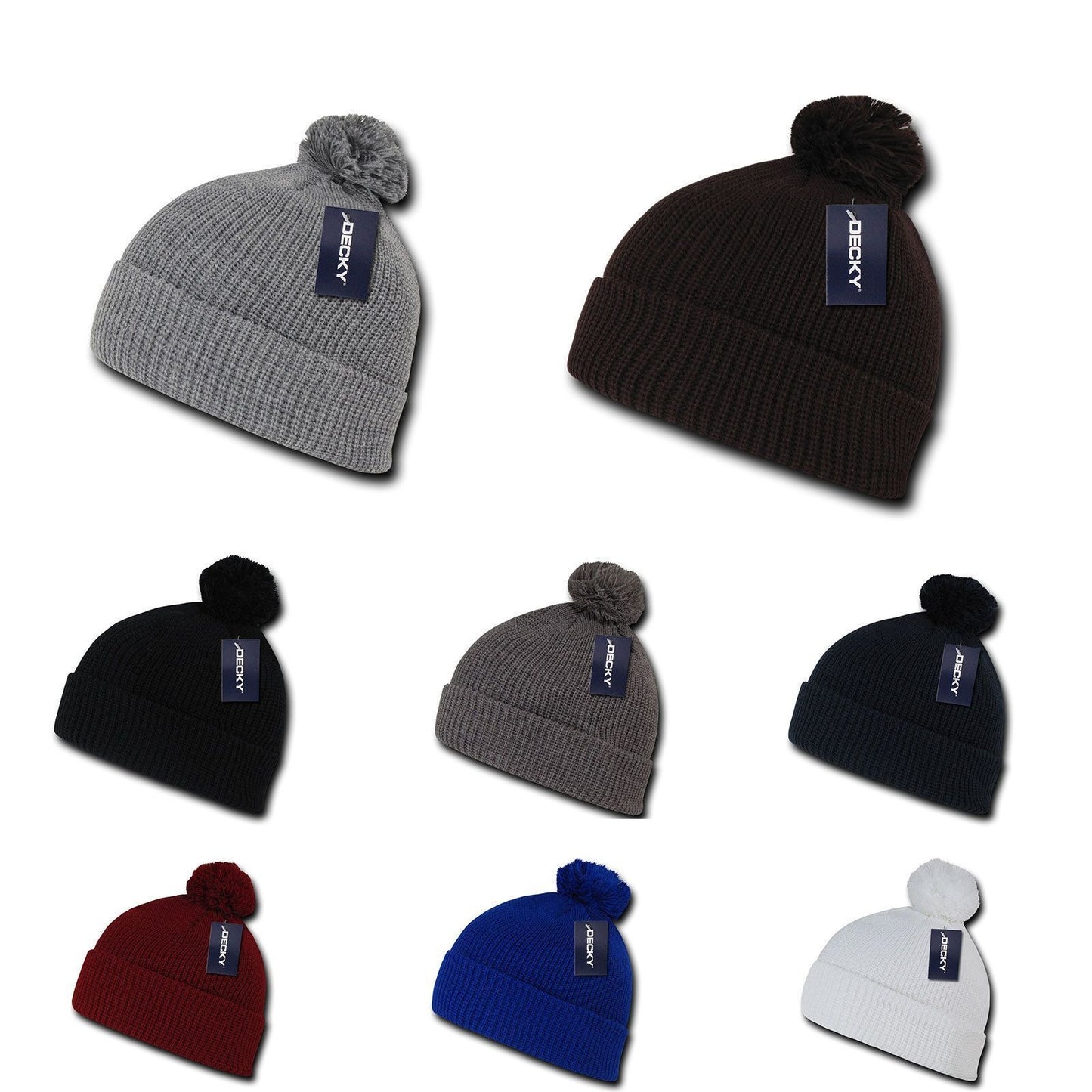 Decky Pom Pom Beanies Long Cuffed Soft Thick Warm Knitted Ski Caps Hats Unisex-BLACK-