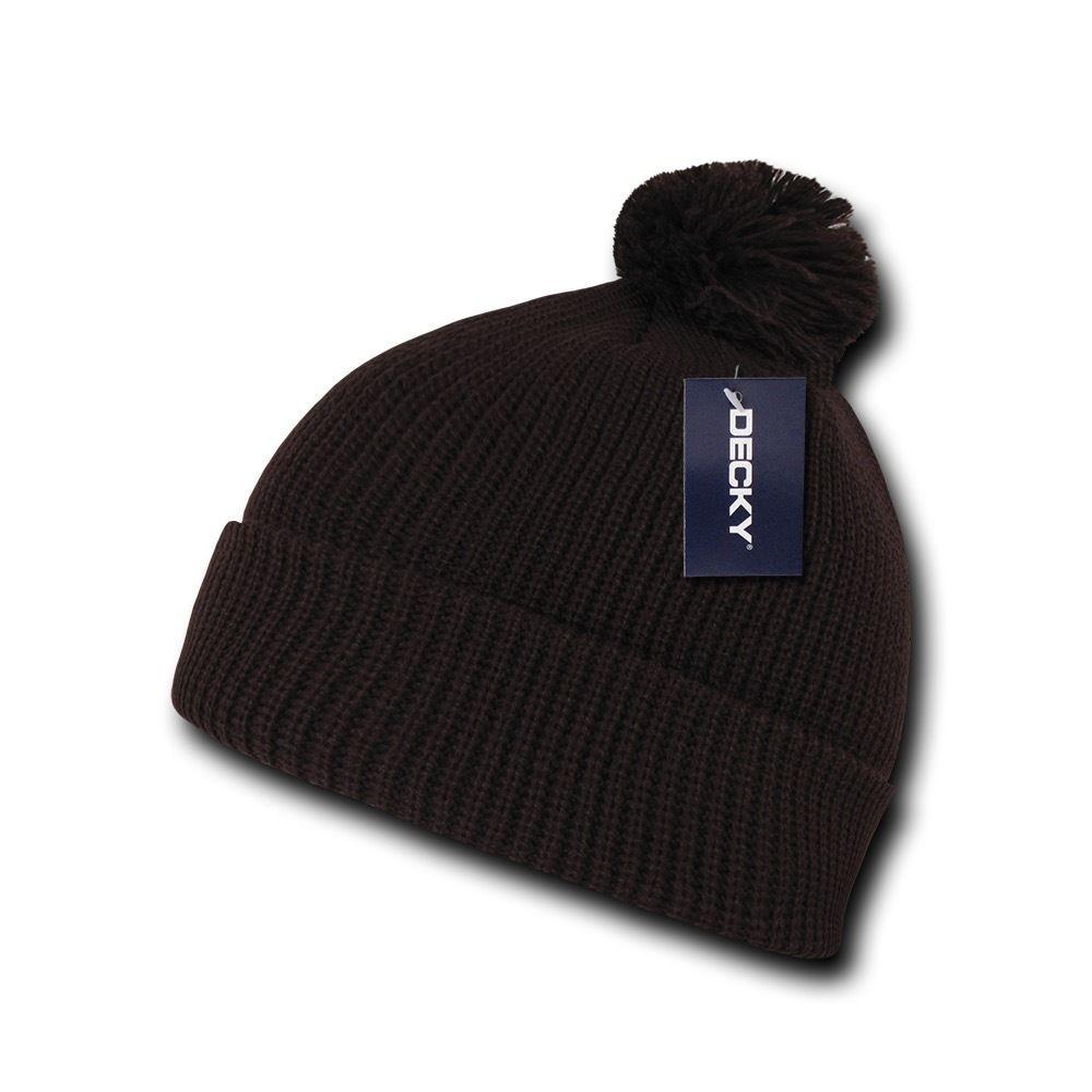 Decky Pom Pom Beanies Long Cuffed Soft Thick Warm Knitted Ski Caps Hats Unisex-BLACK-