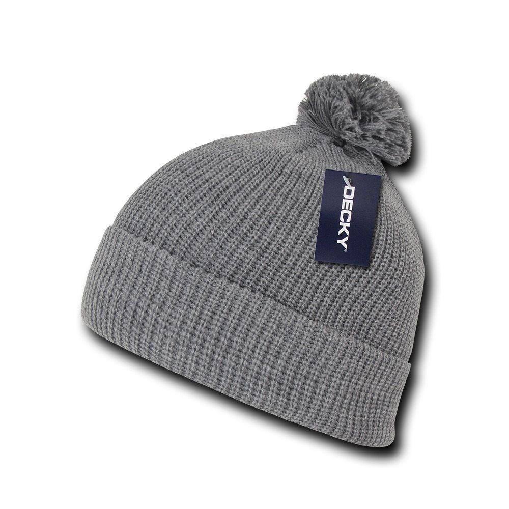 Decky Pom Pom Beanies Long Cuffed Soft Thick Warm Knitted Ski Caps Hats Unisex-BLACK-