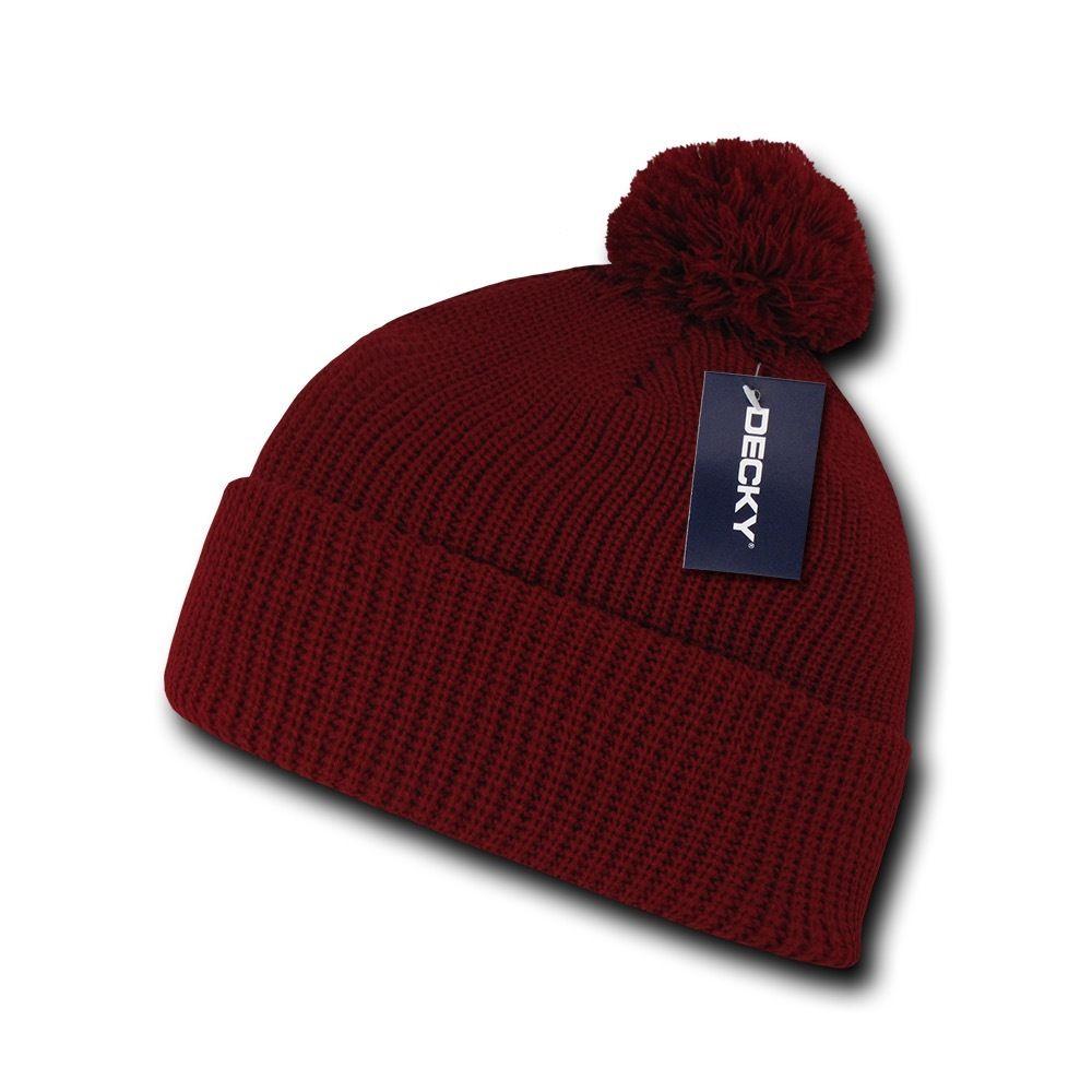 Decky Pom Pom Beanies Long Cuffed Soft Thick Warm Knitted Ski Caps Hats Unisex-BLACK-