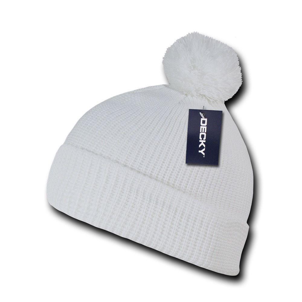 Decky Pom Pom Beanies Long Cuffed Soft Thick Warm Knitted Ski Caps Hats Unisex-BLACK-