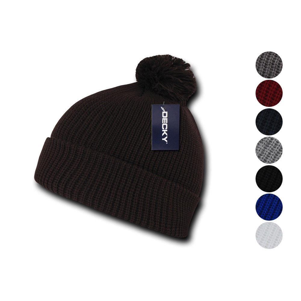 Decky Pom Pom Beanies Long Cuffed Soft Thick Warm Knitted Ski Caps Hats Unisex-BLACK-