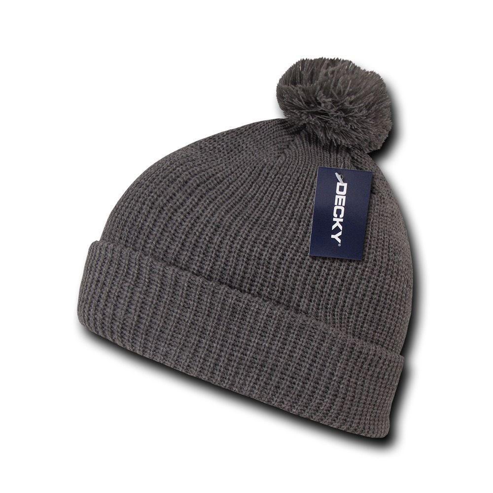 Decky Pom Pom Beanies Long Cuffed Soft Thick Warm Knitted Ski Caps Hats Unisex-HEATHER CHARCOAL-