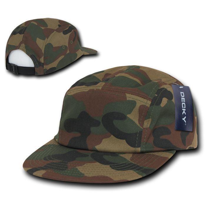 Decky Racer Jockey 5 Panel Biker Solid Plaid Camouflage Caps Hats-Black-