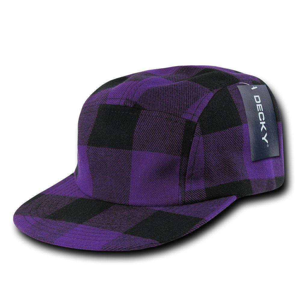 Decky Racer Jockey 5 Panel Biker Solid Plaid Camouflage Caps Hats-Black-