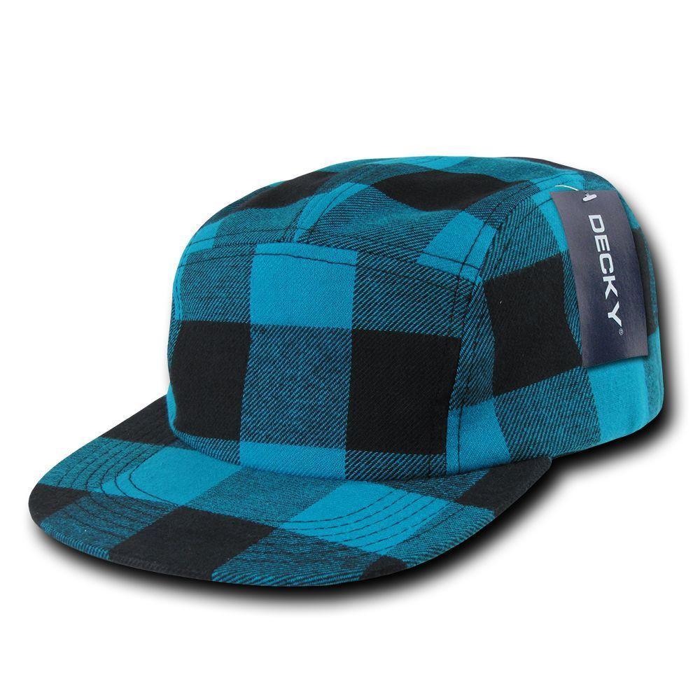 Decky Racer Jockey 5 Panel Biker Solid Plaid Camouflage Caps Hats-Black-