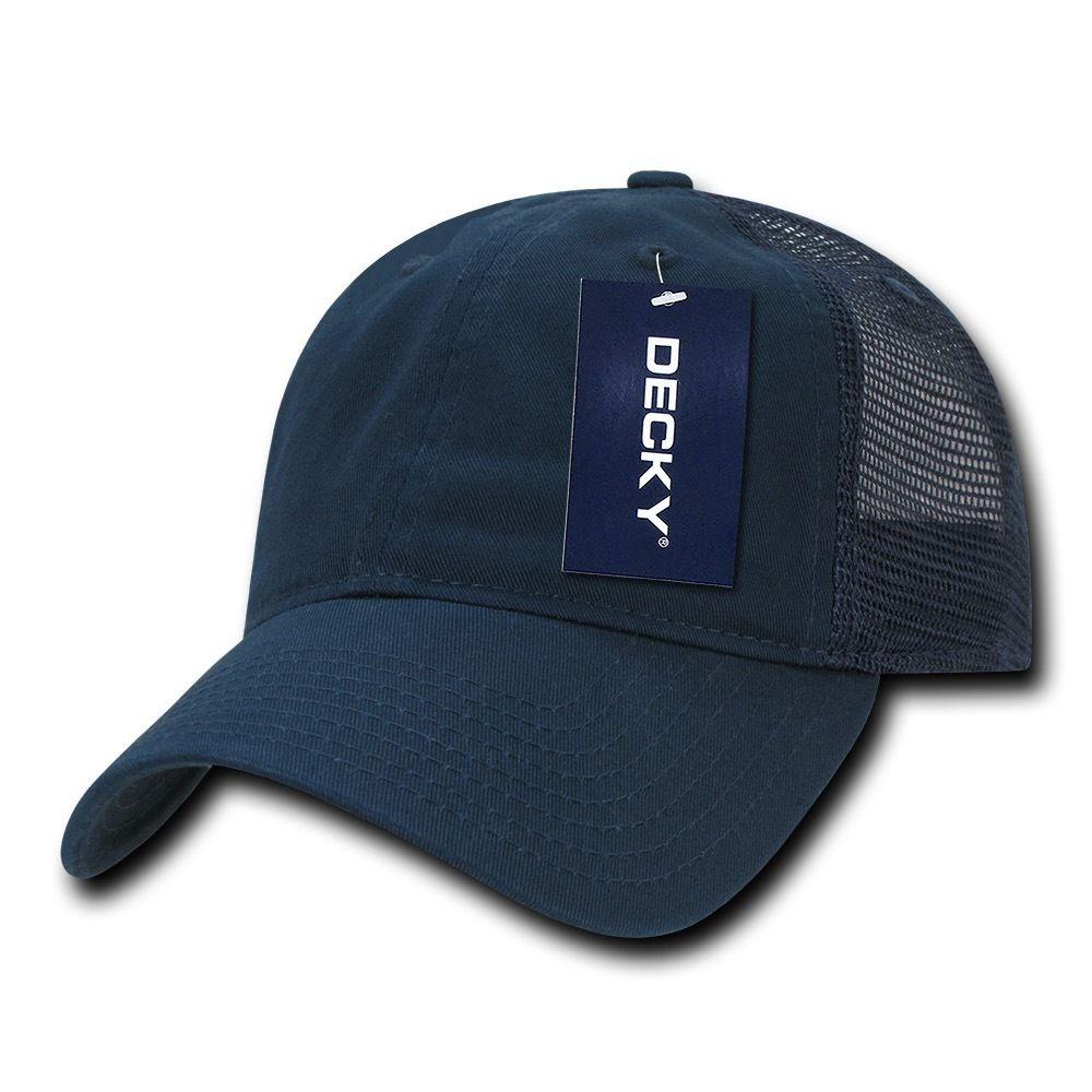 Decky Relaxed Trucker 6 Panel Pre Curved Bill Baseball Caps Hats-Black-