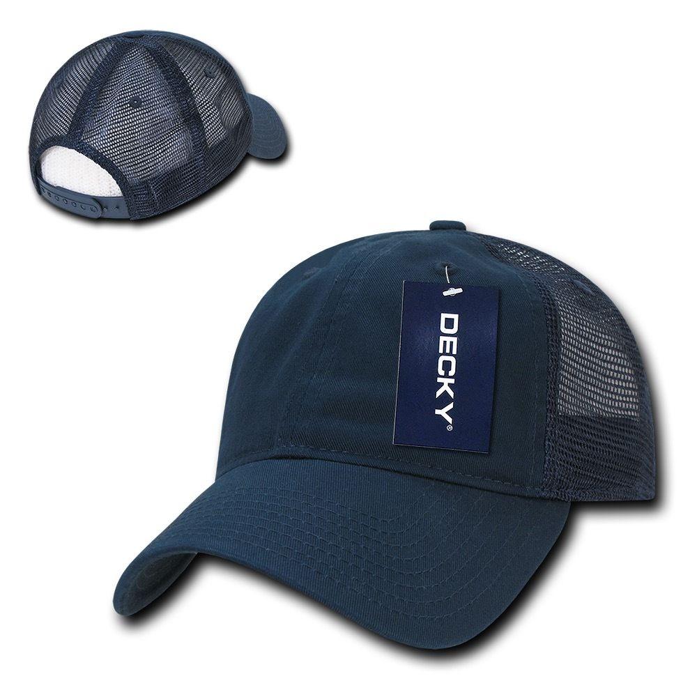 Decky Relaxed Trucker 6 Panel Pre Curved Bill Baseball Caps Hats-Black-