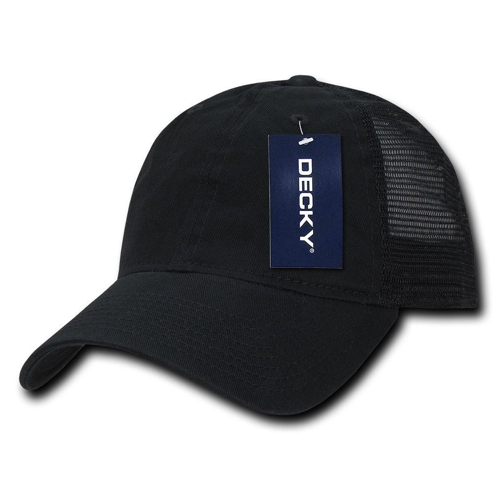 Decky Relaxed Trucker 6 Panel Pre Curved Bill Baseball Caps Hats-Black-