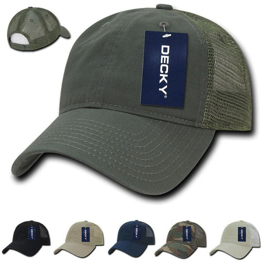 Decky Relaxed Trucker 6 Panel Pre Curved Bill Baseball Caps Hats-Black-