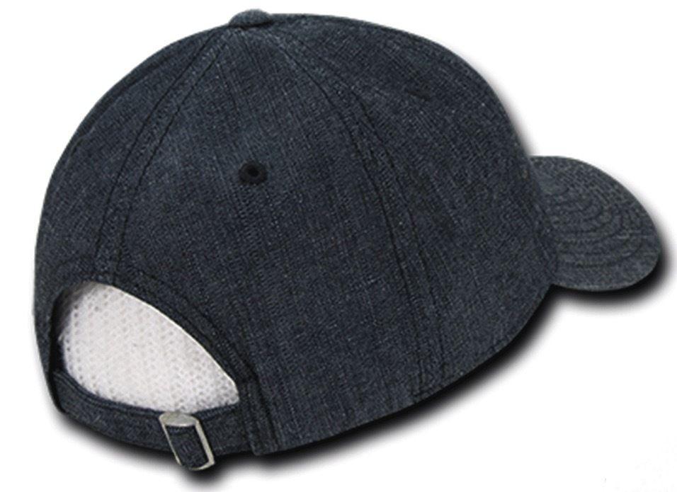 Decky Relaxed Washed Denim Low Crown Curved Bill Dad Hats Caps-Black-