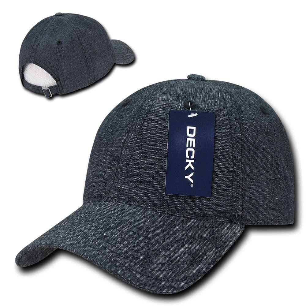Decky Relaxed Washed Denim Low Crown Curved Bill Dad Hats Caps-Black-