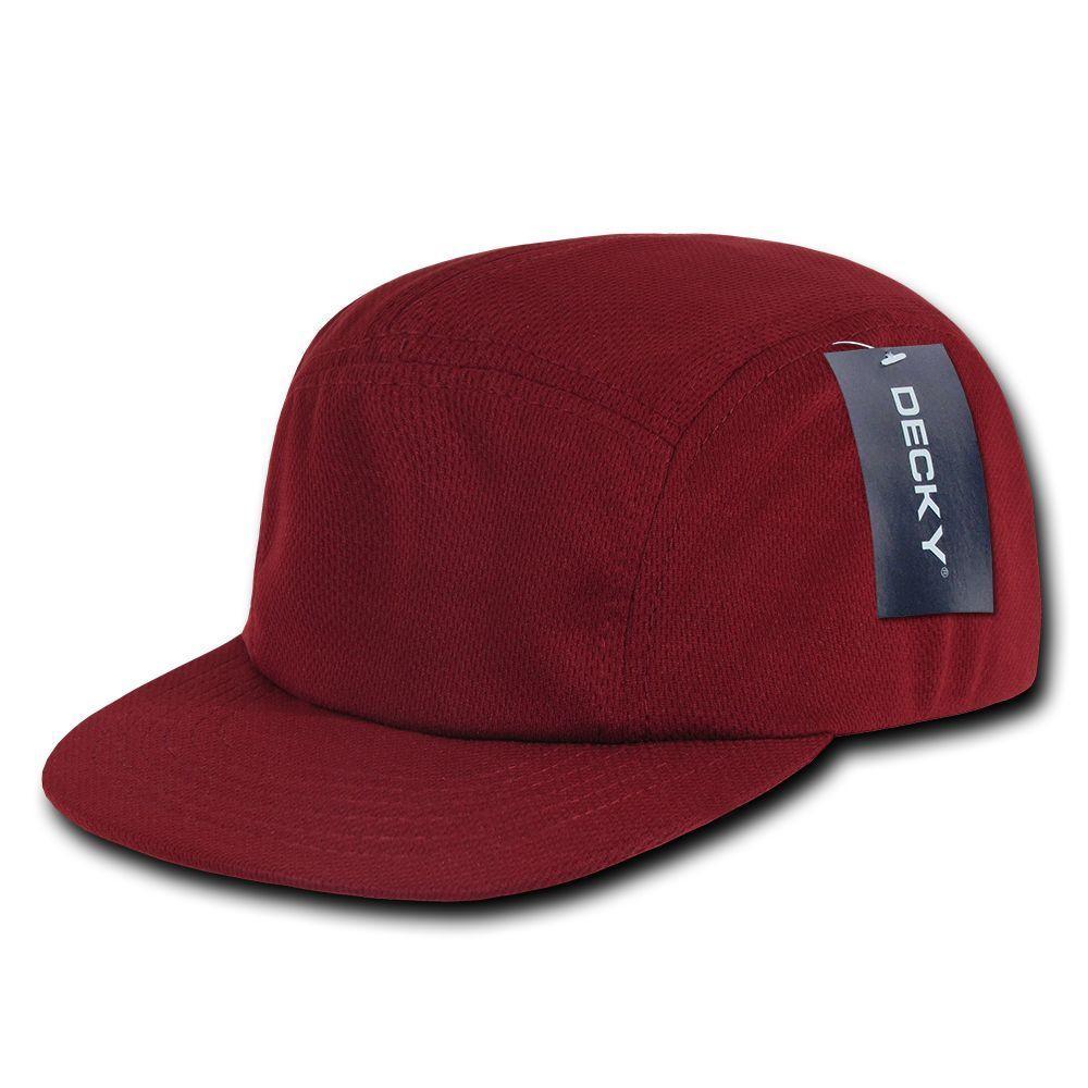 Decky Retro Flat Bill Performance 5 Panel Mesh Racer Caps Hats Unisex-Black-