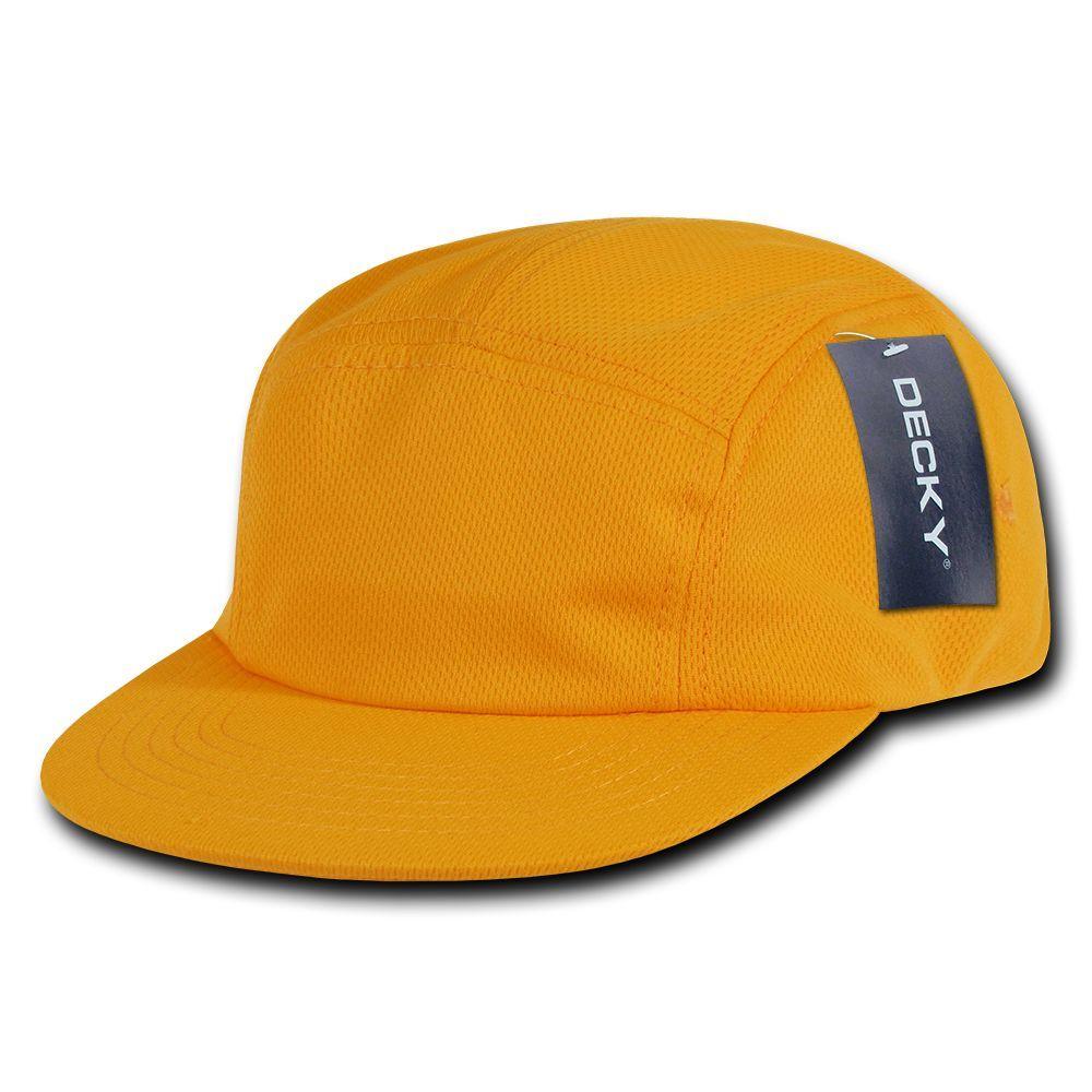 Decky Retro Flat Bill Performance 5 Panel Mesh Racer Caps Hats Unisex-Black-