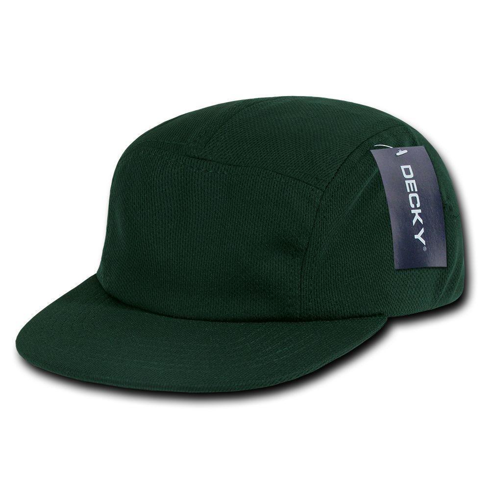 Decky Retro Flat Bill Performance 5 Panel Mesh Racer Caps Hats Unisex-Black-