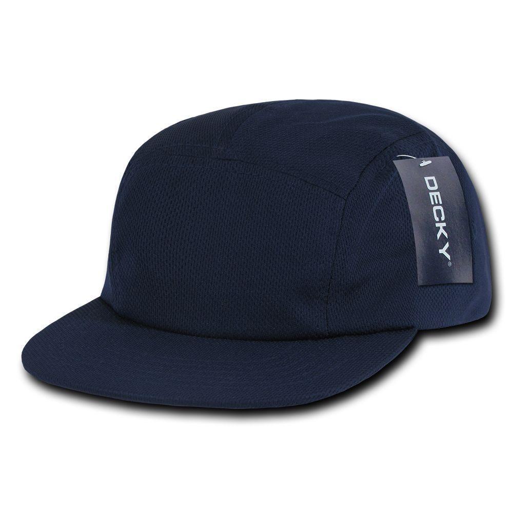 Decky Retro Flat Bill Performance 5 Panel Mesh Racer Caps Hats Unisex-Black-